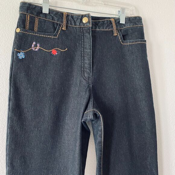 Women's Flecce Jeans High Rise Embroidered Size 30 Made in Korea - Picture 1 of 13